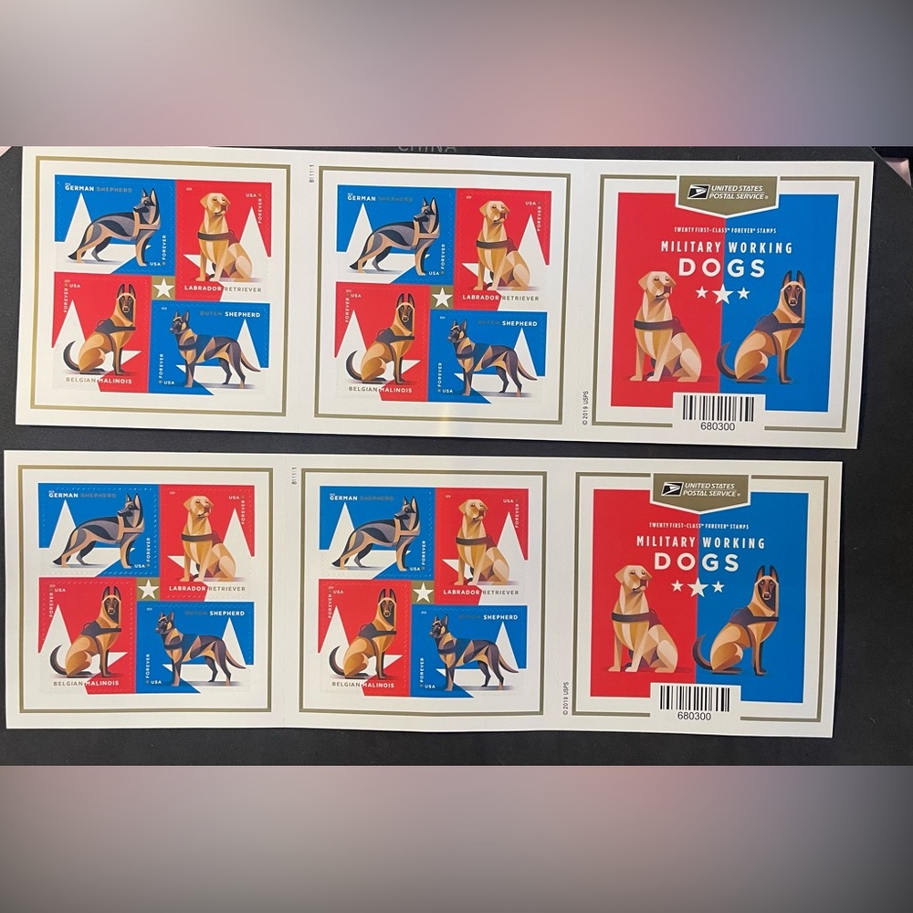 TWO (2) Military Working Dogs Forever Stamp Sheets/Booklets MNH